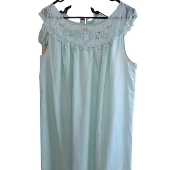 Blue Lace Trim Short Sleeve Button Front M - Picture 6 of 16